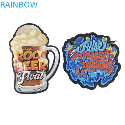 Embalagem de forma irregular Design personalizado com folha de holograma Ziplock 3.5g Resistente a cheiro Sacos Mylar de corte a óleo