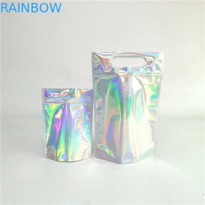 Logotipo personalizado Bolsas de fechadura Zip Flat Holographic Film Mini Mylar Three Side Seal