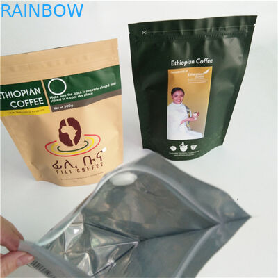 Embalagem flexível de papel personalizado e amistoso com o ambiente Kraft Coffee Ziplock Stand Up Pocket Bag para 250g 500g e 1kg