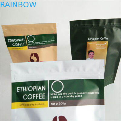 Embalagem flexível de papel personalizado e amistoso com o ambiente Kraft Coffee Ziplock Stand Up Pocket Bag para 250g 500g e 1kg