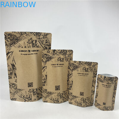Promocional Stand Up Pouch Food Grade Heat Seal Impresso Biodegradable Custom Food Kraft Paper Bag Com Zipper
