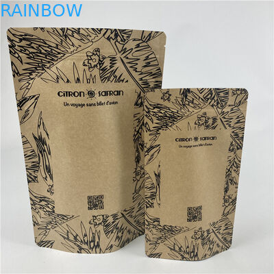 Promocional Stand Up Pouch Food Grade Heat Seal Impresso Biodegradable Custom Food Kraft Paper Bag Com Zipper