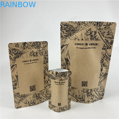 Promocional Stand Up Pouch Food Grade Heat Seal Impresso Biodegradable Custom Food Kraft Paper Bag Com Zipper