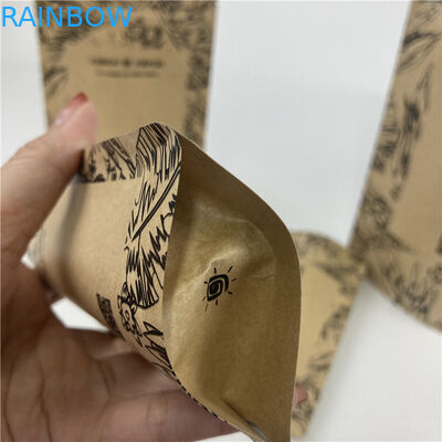 Promocional Stand Up Pouch Food Grade Heat Seal Impresso Biodegradable Custom Food Kraft Paper Bag Com Zipper