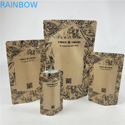 Promocional Stand Up Pouch Food Grade Heat Seal Impresso Biodegradable Custom Food Kraft Paper Bag Com Zipper