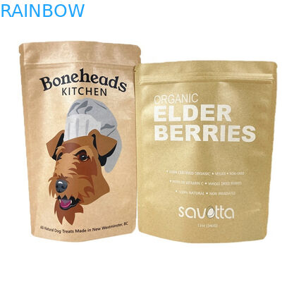 Bolsas de papel kraft de qualidade de alimentos personalizadas de PLA castanho para mangas em pó alimentos para animais de estimação guloseimas de embalagem comestível bolsa Mylar com fecho