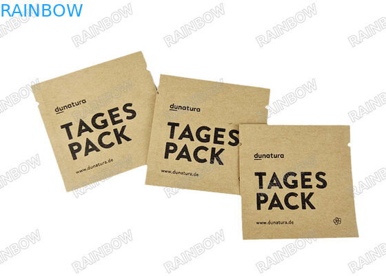 Bolsa biodegradável de papel Kraft de três lados fechada em saco para comprimidos