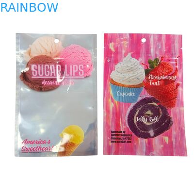 Saco plástico Mylar com frente transparente e verso em folha de alumínio, com zíper selado a quente, autosselante, à prova de umidade, projetado sob medida para açúcar