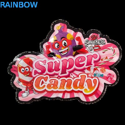 Saco plástico Die Cut 3.5g com zíper brilhante Mylar para embalagem de doces de ervas gomosas à prova de cheiro Superfície brilhante