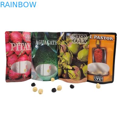 Embalagem em bolsas de pé, selos de três lados, janela de fecho de cadeado plana reutilizável Bolsas de plástico reutilizáveis de folha de alumínio Mylar