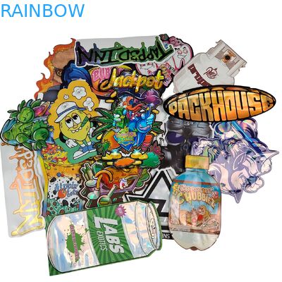 Embalagem Rainbow Custom Die Cut Mylar Bags Forma Especial 3.5g 7g 14g 28g Infantil Proof Proof Comestível Saco de Flor de Plástico