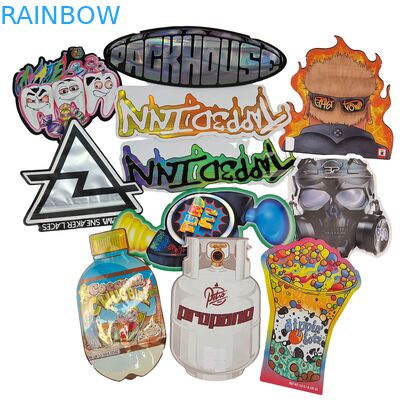 Venda Quente Gloss Die Cut Mylar Bag Com Zipper Edibles Proof Odor 3.5 7g 14g 28g Goma de cogumelo Bolsa de plástico de impressão personalizada