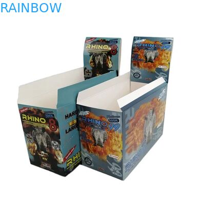 Venda a retalho Custom Rhino 100k 150k 200k cápsula comprimidos de melhoria da medicina cartão de embalagem 3d com caixa de exibição de papel