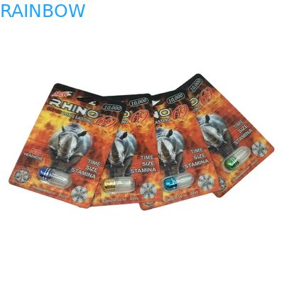 Venda a retalho Custom Rhino 100k 150k 200k cápsula comprimidos de melhoria da medicina cartão de embalagem 3d com caixa de exibição de papel