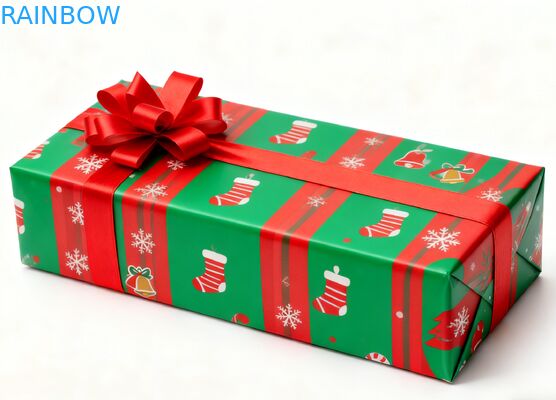 Caixas de presente retangulares Kraft recicláveis biodegradáveis com tampa dobrável, fita e revestimento UV fosco personalizadas para aniversário e Natal