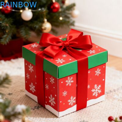 Caixas de presente retangulares Kraft recicláveis biodegradáveis com tampa dobrável, fita e revestimento UV fosco personalizadas para aniversário e Natal