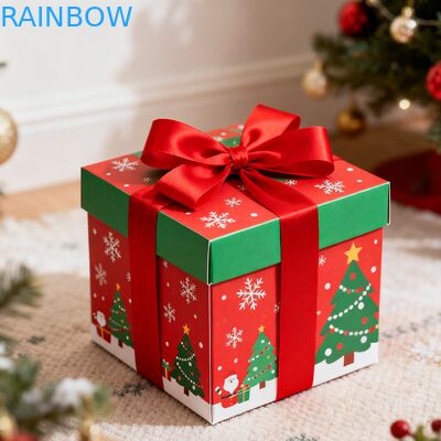 Caixas de presente retangulares Kraft recicláveis biodegradáveis com tampa dobrável, fita e revestimento UV fosco personalizadas para aniversário e Natal