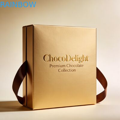 Caixa de Presente de Casamento com Estampagem Dourada Personalizada e Janela Transparente para Doces e Chocolates