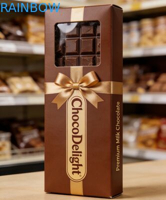 Caixa de Presente de Casamento com Estampagem Dourada Personalizada e Janela Transparente para Doces e Chocolates