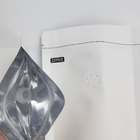 Costume do OEM 1/8 de onça Logo Size Resealable Aluminum Foil branco 120 mícrons de suporte do papel de embalagem acima dos malotes de empacotamento