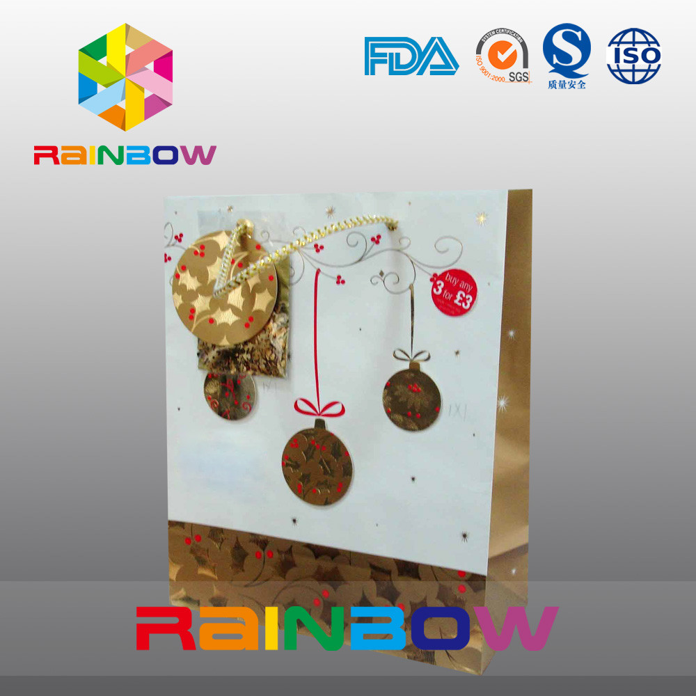 Saco de papel personalizado impresso luxo da parte inferior lisa com o cordão para o presente