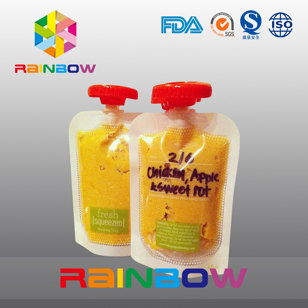 Projete o produto comestível levantam-se o malote com o bico para o comida para bebé