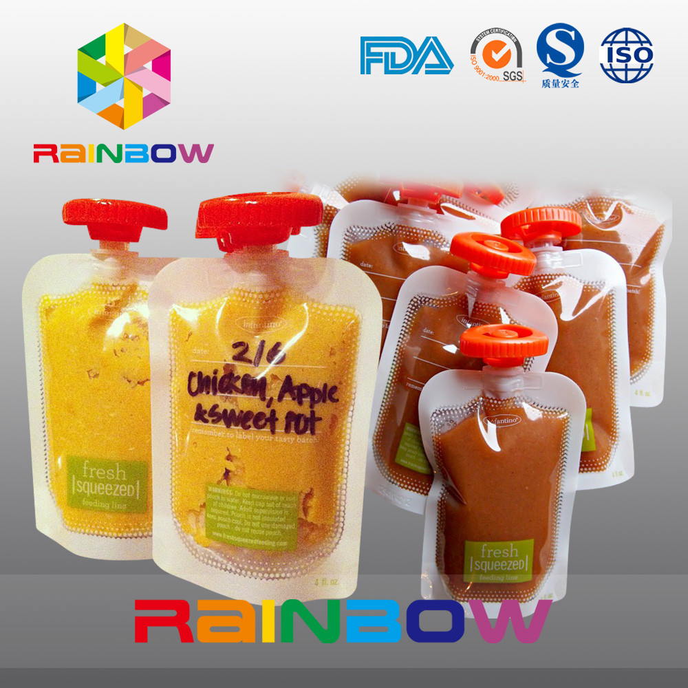 Malote ereto do bico do auto claro para o doce/suco, saco reusável de Packging do alimento para o bebê da criança