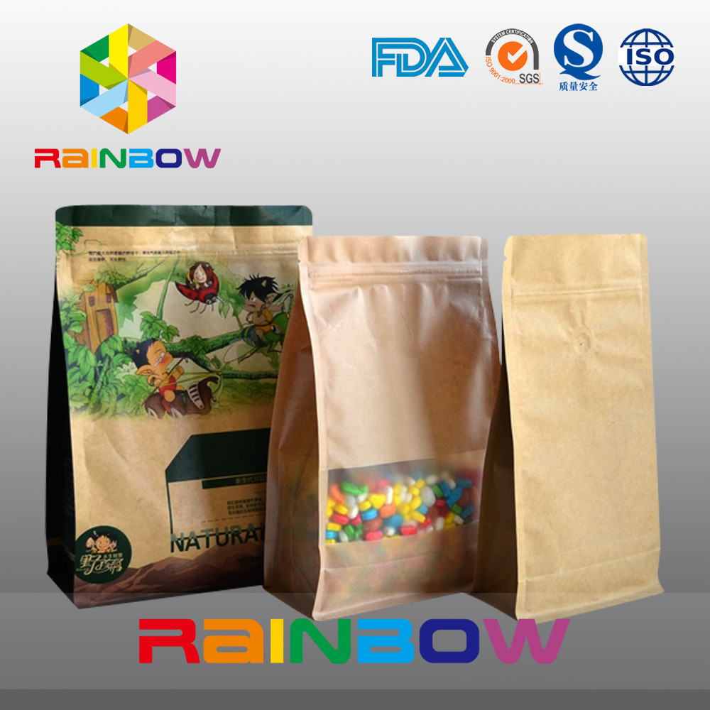 Personalizado levante-se o saco de papel de Kraft, saco de Guesst da parte inferior lisa para o alimento/doces secos com zíper