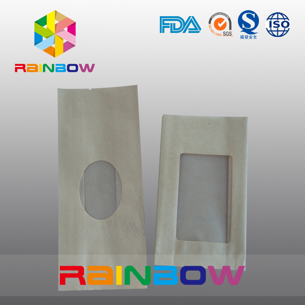 Saco de papel de Kraft do reforço para os doces/produto comestível seco que empacotam com janela clara