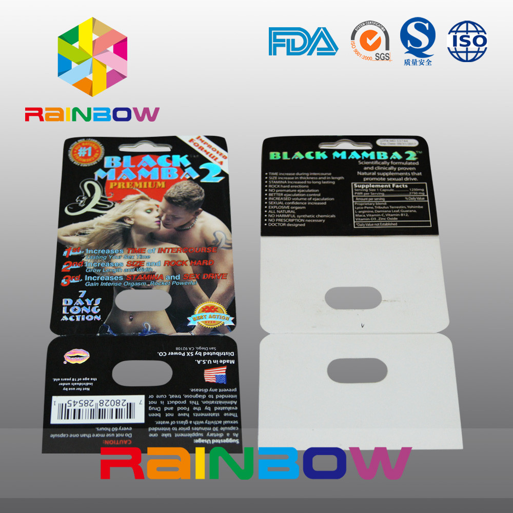 Cartão de papel de empacotamento personalizado do cartão de papel da bolha para comprimidos sexuais