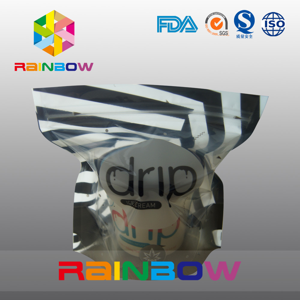 Levante-se os malotes plásticos lustrosos de gelado que empacotam com janela e o zíper claros