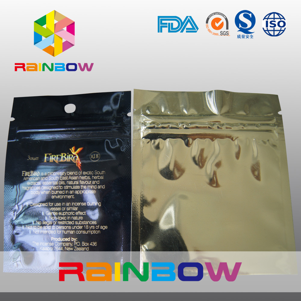 Os três lados lisos selaram o zíper da folha de mylar com furo do hange