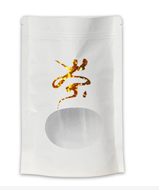 O papel de embalagem branco de parte inferior lisa levanta-se o saco com zíper mylar ziplock e janela