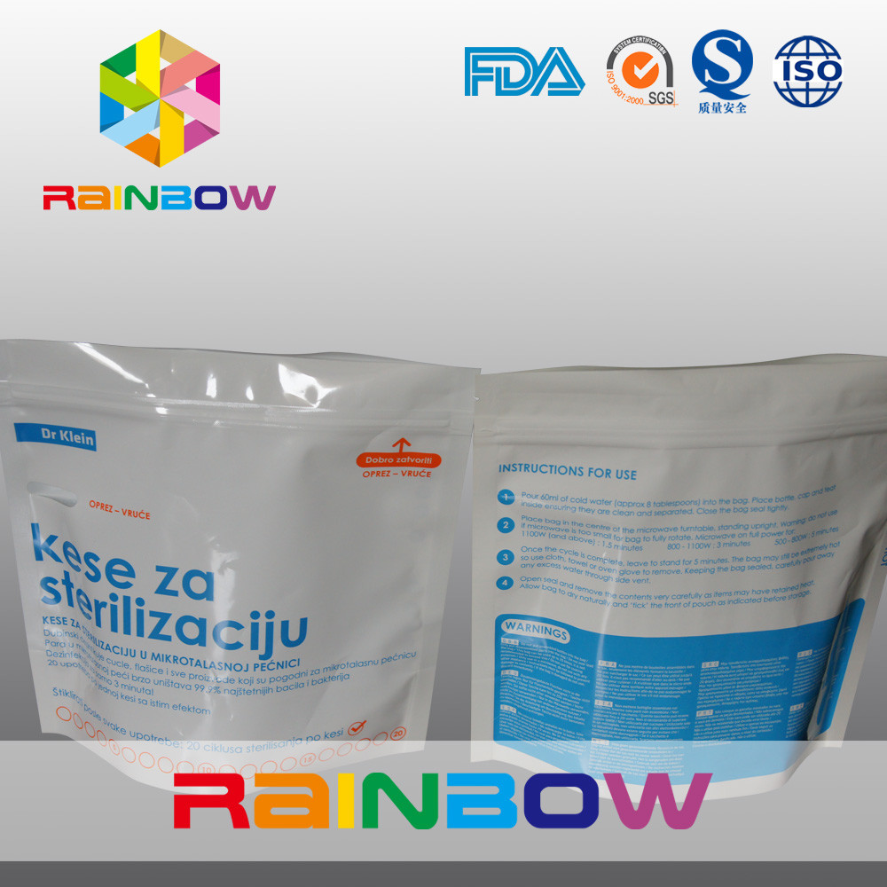 Standd material laminado acima do saco do malote do Steriliser da micro-ondas com o ziplock para o saquinho da micro-ondas da garrafa/zíper de bebê