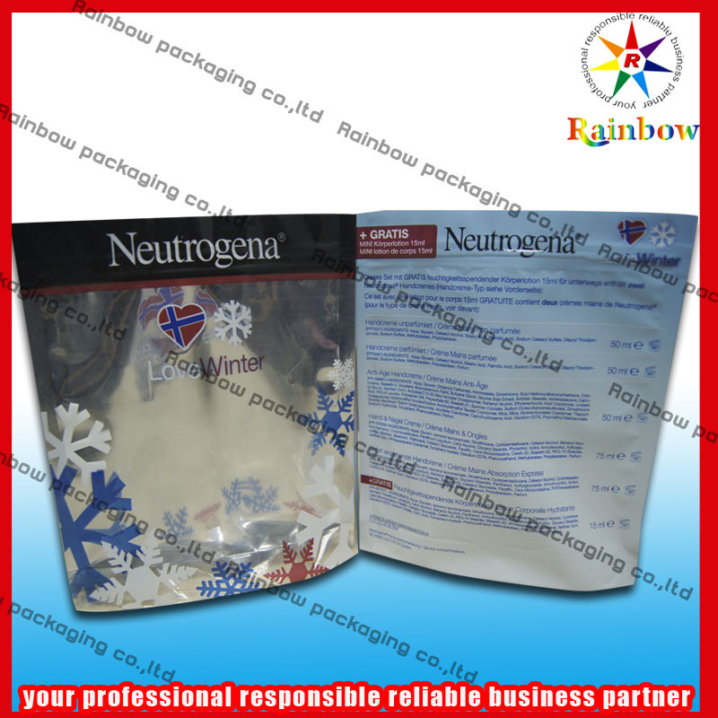 A folha levanta-se o saco de empacotamento cosmético recicl com o Ziplock para o pó da pérola