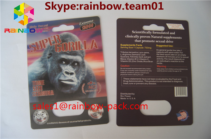 o costume lenticular do cartão do plástico 3D de FX 25000 do cartão da impressão 3D imprimiu o sexo do rinoceronte V7 3D que pillspackaging o cartão do comprimido do sexo 3D