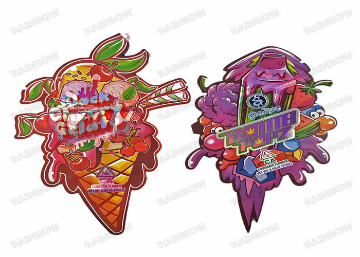 3.5g cortou o saco plástico de Mylar do zíper do empacotamento de alimento da forma especial irregular Holograph comestível