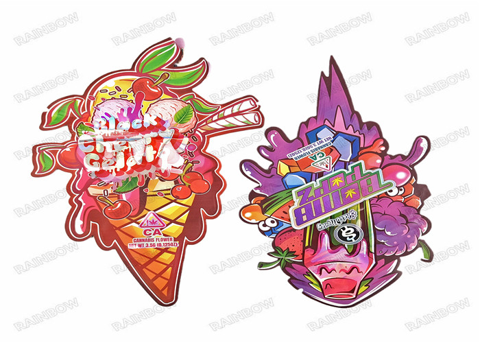 o produto comestível 3.5g Mylar feito sob encomenda cortou a forma irregular Mylar sem perigo para as crianças que empacota com zíper