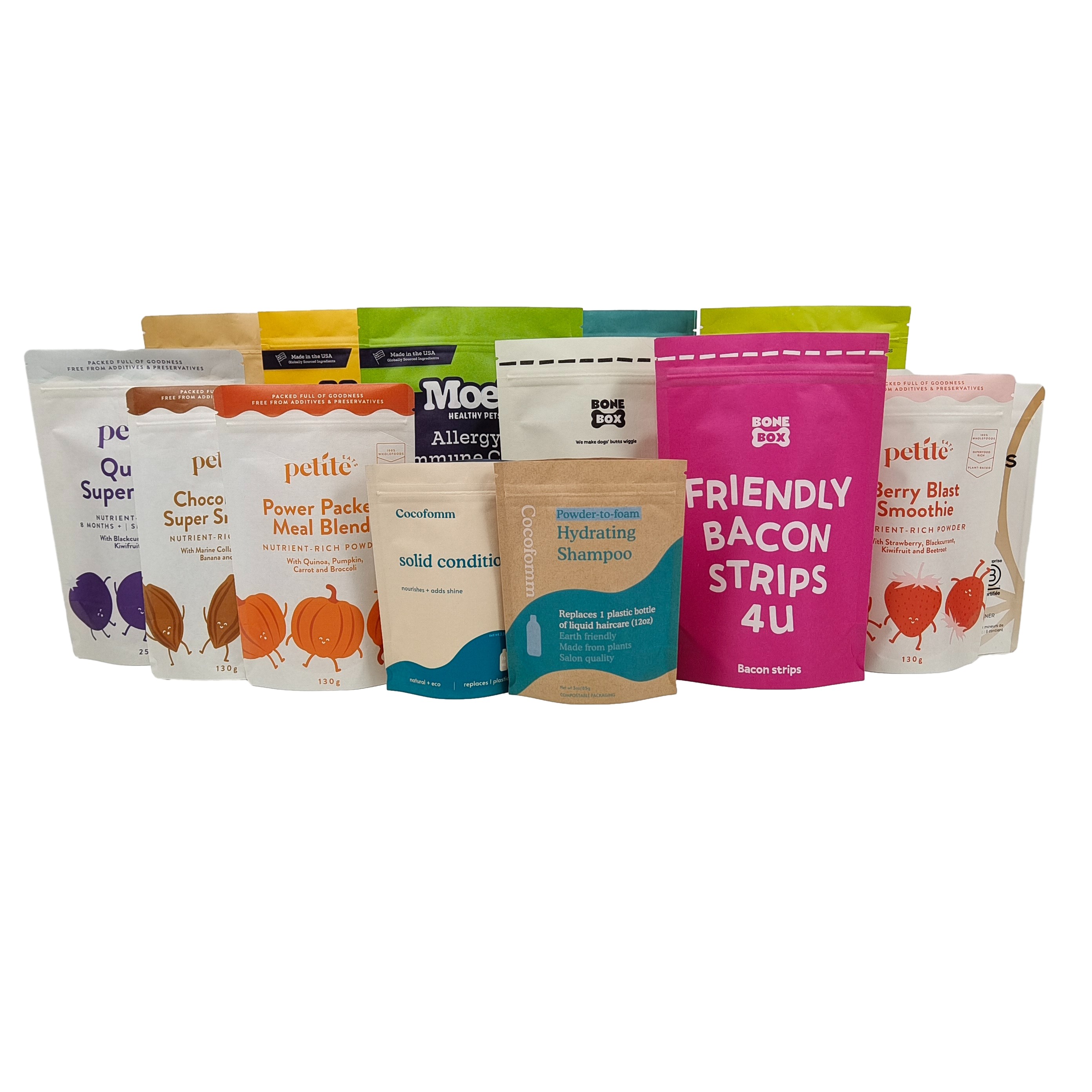 Logotipo personalizado Impresso Biodegradável 100% Saquete Embalagem Reutilizável Sacos de Plástico Stand Up Doypack Com Ziplock