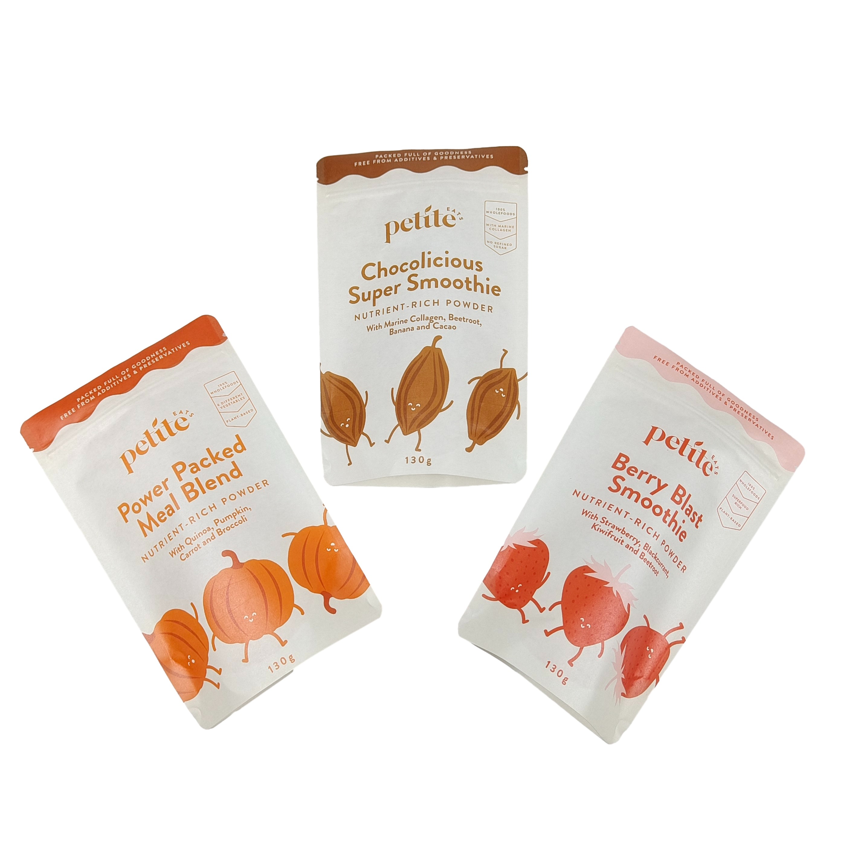 Bolsas de alta qualidade de design personalizado Biodegradável Impresso Bolsas recolocáveis com ziplock Bolsas de papel Kraft Bolsas de alimentos para animais de estimação