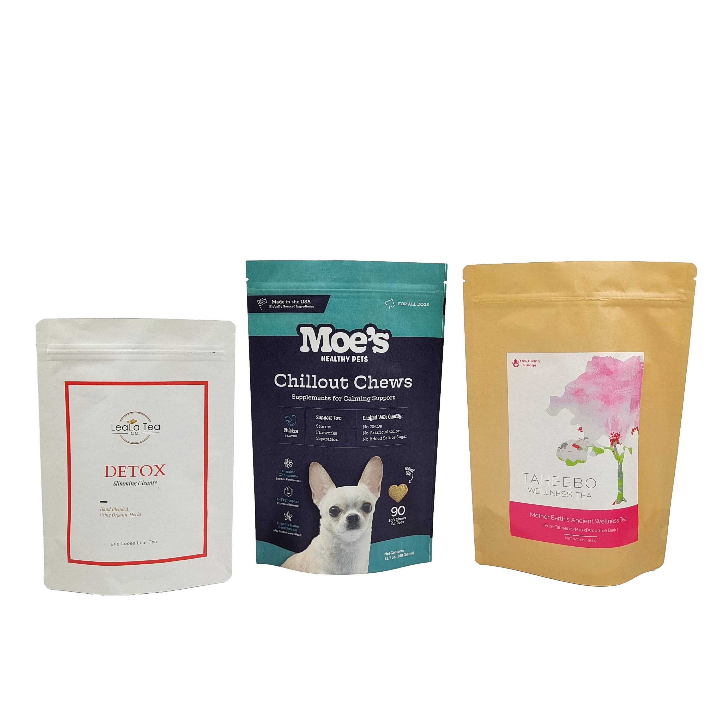 Sacos biodegradáveis de papel alumínio reabastecíveis de qualidade alimentar Grado de café Feijão de chá Nut Snack Doypack