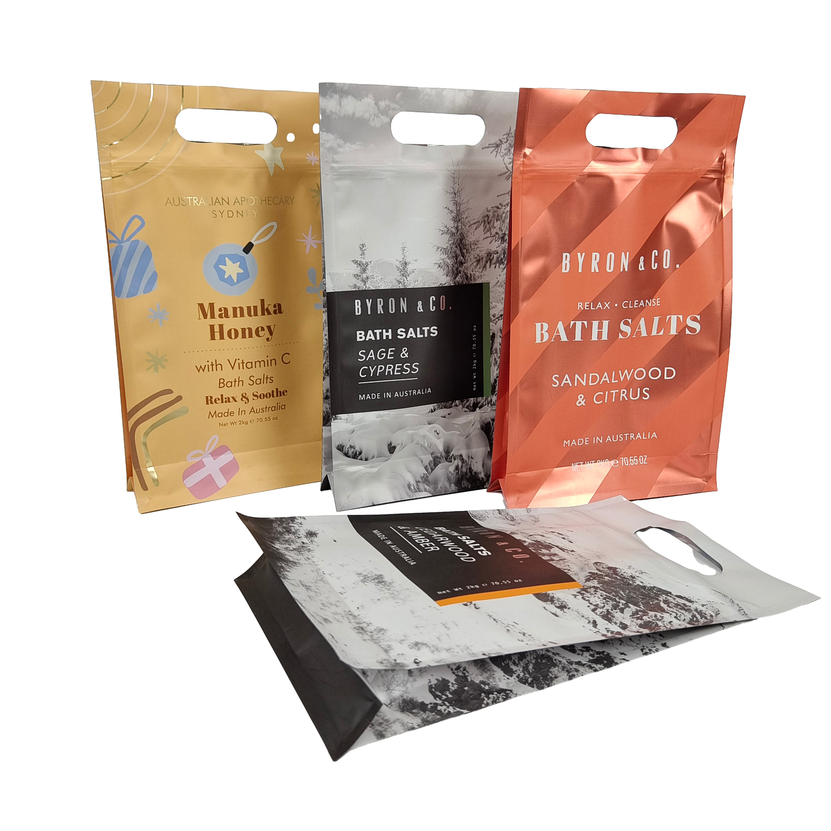 Desenho personalizado Impresso Quadrado Matte Flat Side Gusset Plástico Mylar Folha Logotipo Embalagem Bolsa Fácil Rasgar Zipper Sacos