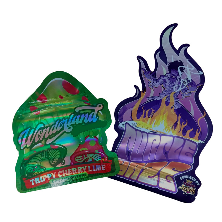 Bolsa de Toque Suave Impressa Custom 3.5g Bolsas Mylar Impresso Digital Holográfico Die Cut Mylar ZiplockBag