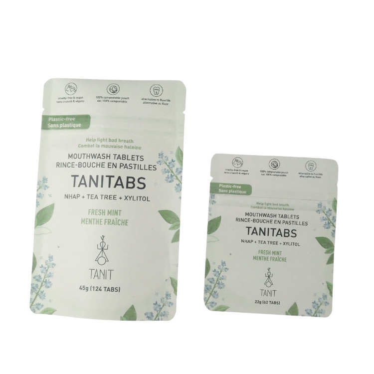 Impressão de marca personalizada Compostabilidade de polietileno biodegradável de qualidade alimentar Papel Kraft Stand Up Pouch Mylar Ziplock Bags