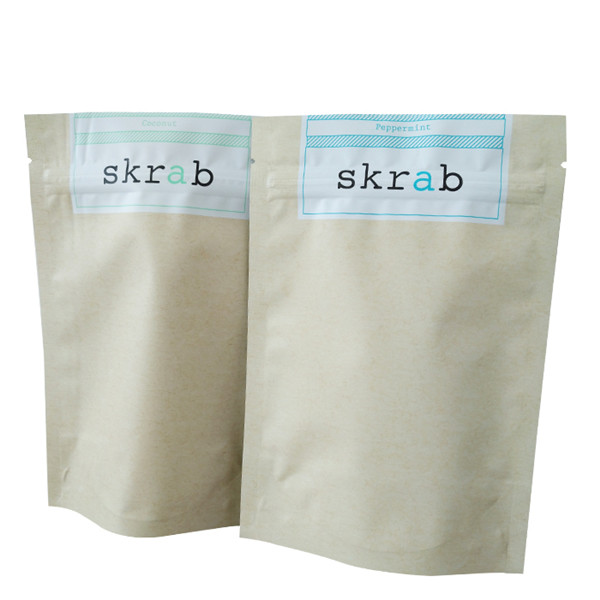 Saquetes de folha de prata erguida com design de embalagem Doy para embalagens de esfregão corporal de café