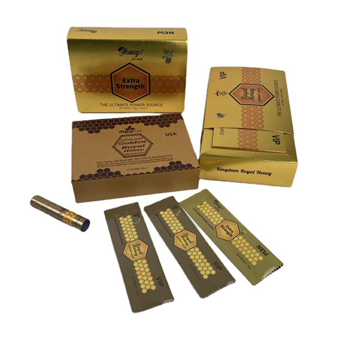 Impressão personalizada de ouro Vital Vip Amarração de mel Saquetes de flores HMF Royal Honey Vip para ele Vital Vip Amarração de mel