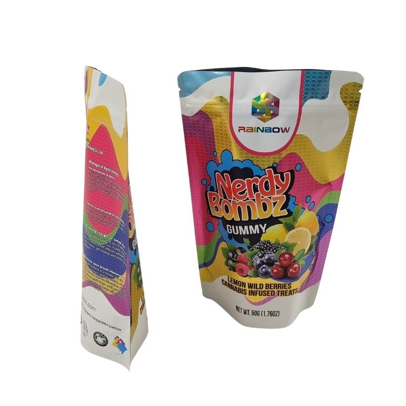 Eco-friendly Sim Custom Printed Flat Bottom Snack Pouches Saco de embalagem de alimentos
