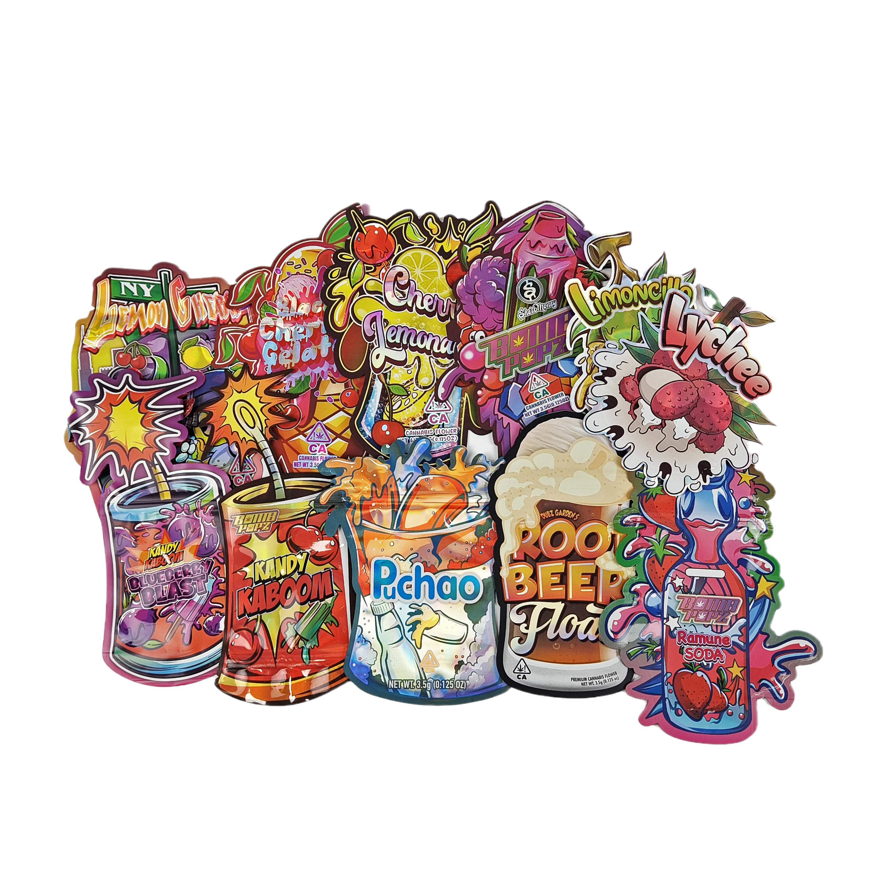 Bolsas de fecho à prova de crianças em papel impresso Bolsas holográficas para lanches e produtos de base Bolsas de plástico