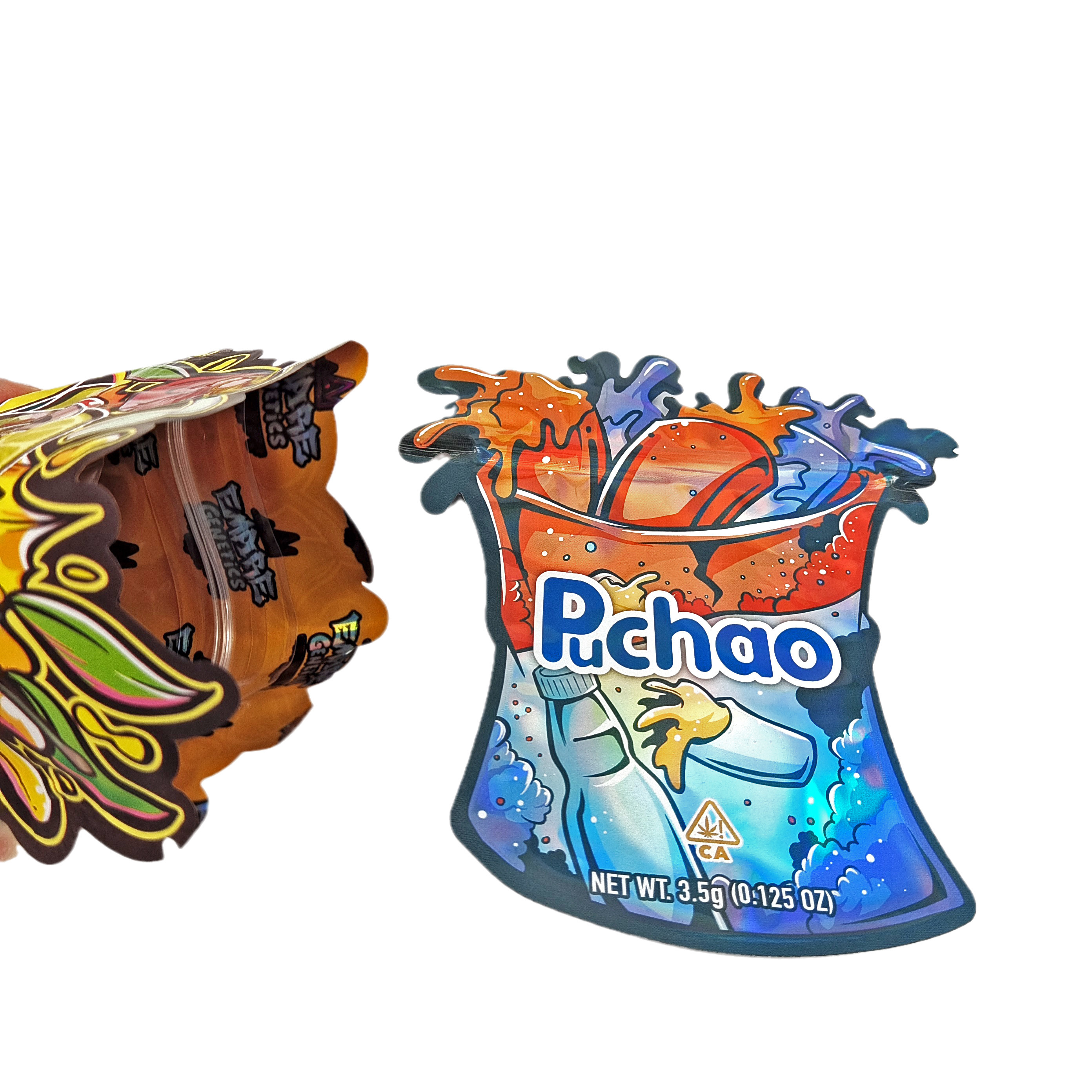 Logotipo personalizado Impresso Toque suave mate Forma irregular Embalagem especial 3.5g Saco de alumínio à prova de crianças