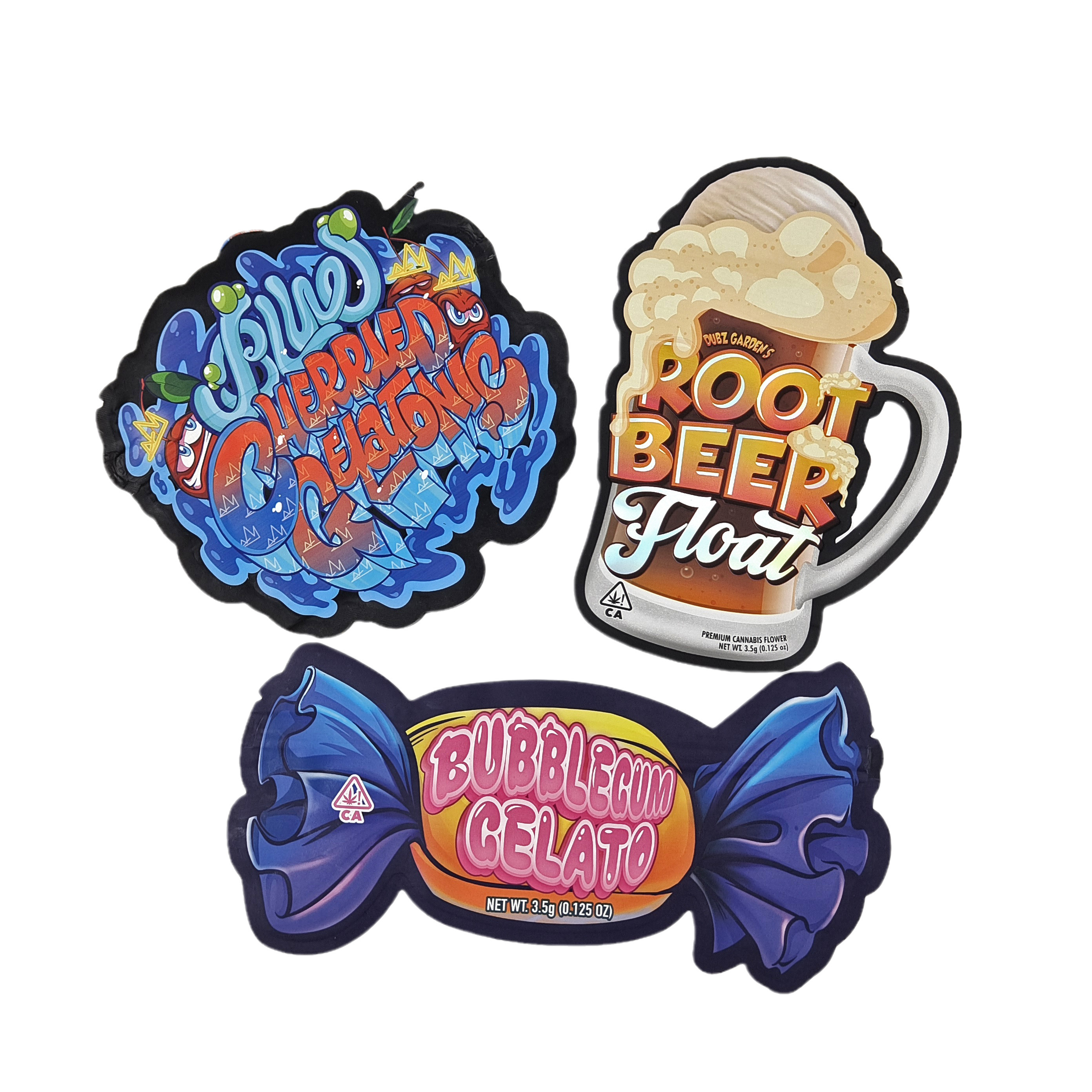 Impressão personalizada 3.5g 7g 14g 28g Sacos de doces à prova de odor de alimentos de forma especial